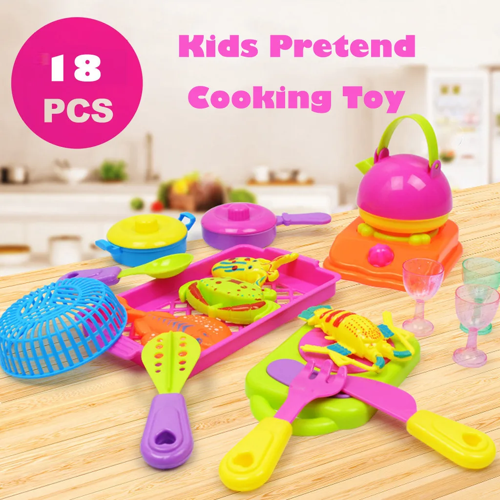 

18pcs Children Pretend Role Play Stove Kitchen Appliance Toy Set Fun Pretend Cooking Food Kids Pretend Play Toy Gift T6#