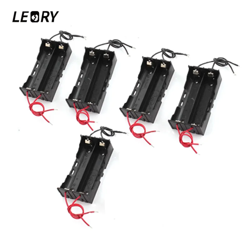 

LEORY 5PCS 2 Slots 18650 Battery Storage Case 3.7V For 2x18650 Batteries Holder Box Container Plastic 2 Way With 4 Wires Leads