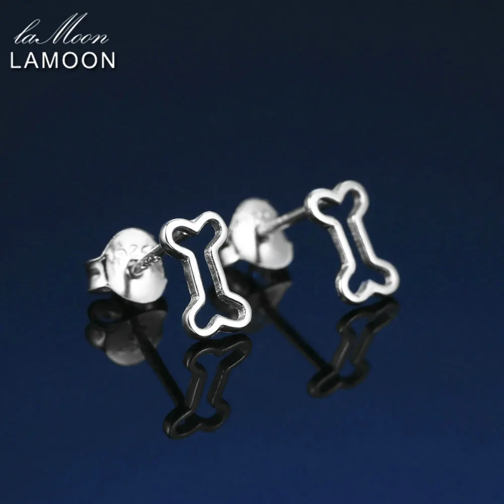 LAMOON 2017 New Little Hollow Bone for Dog Cartoon 100% 925-Sterling-Silver Earrings Fine Jewelry For Women Girl Gift LMEY239