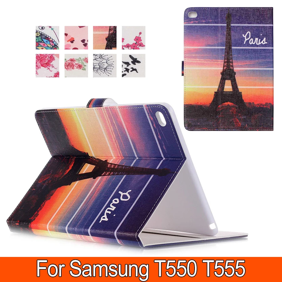 

Fashion Patterns Smart Cover Case For Samsung Tab A T550 T555 PU Leather with Stand Wallet for T550 9.7' inch free shipping