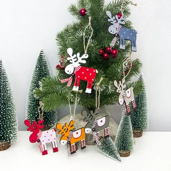 1pc Cute Wooden Elk Christmas Tree Decorations Hanging Pendant Deer Craft Ornament Christmas Decorations for Home New Year 2019