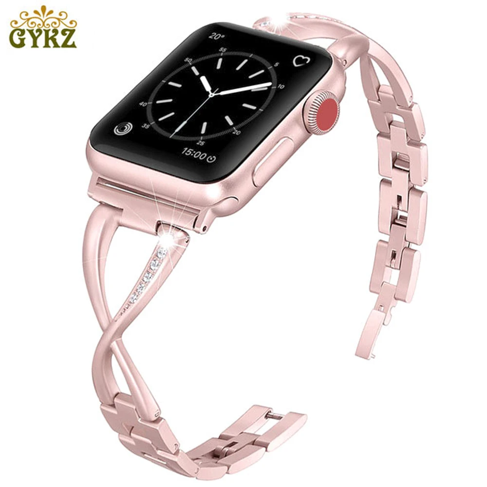 GYKZ женские часы ремешок для Apple Watch полосы 38 мм 42 40 44 Алмазный из нержавеющей стали