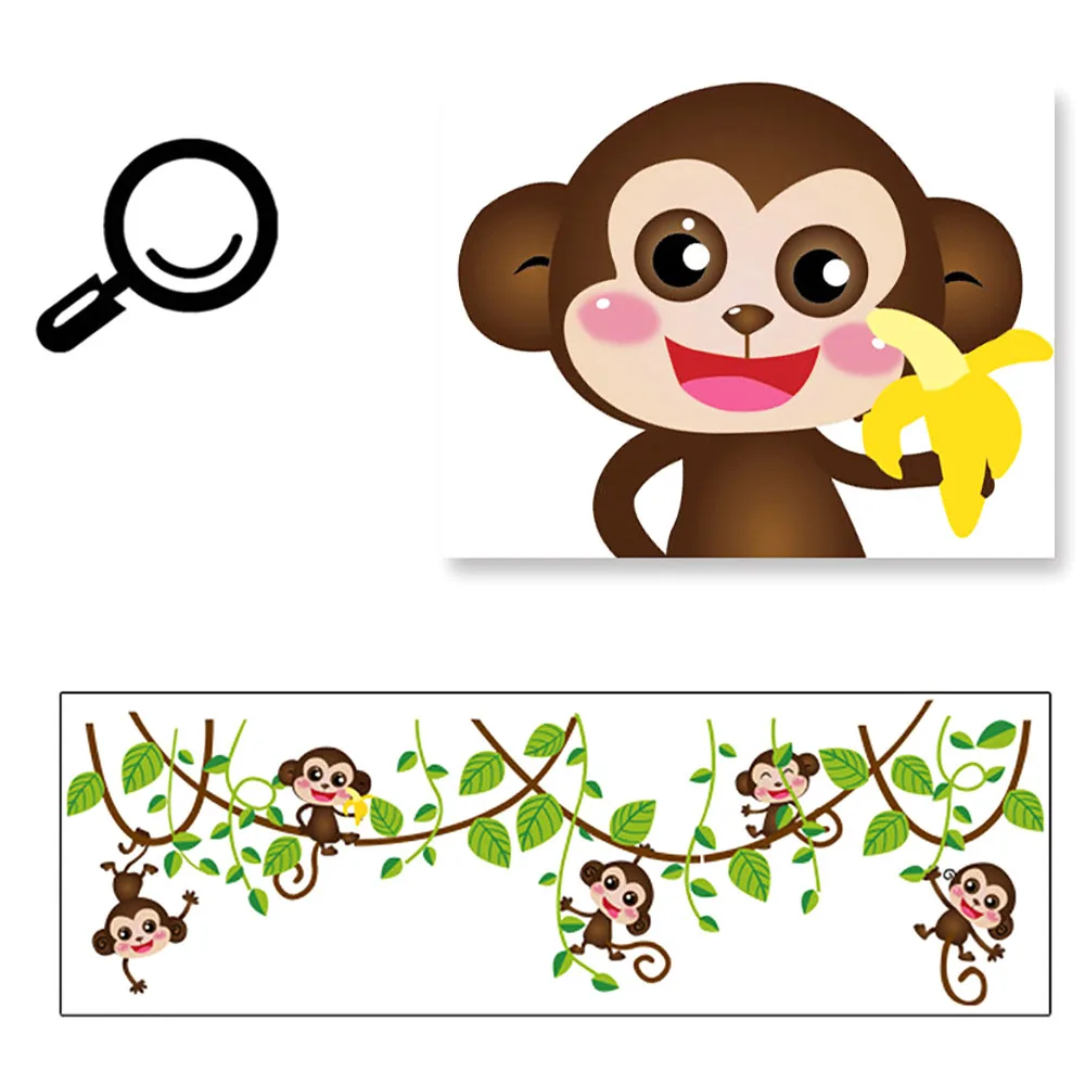 Kartun Monyet Memanjat Pohon Stiker Dinding Anak Ruang Tamu Decals