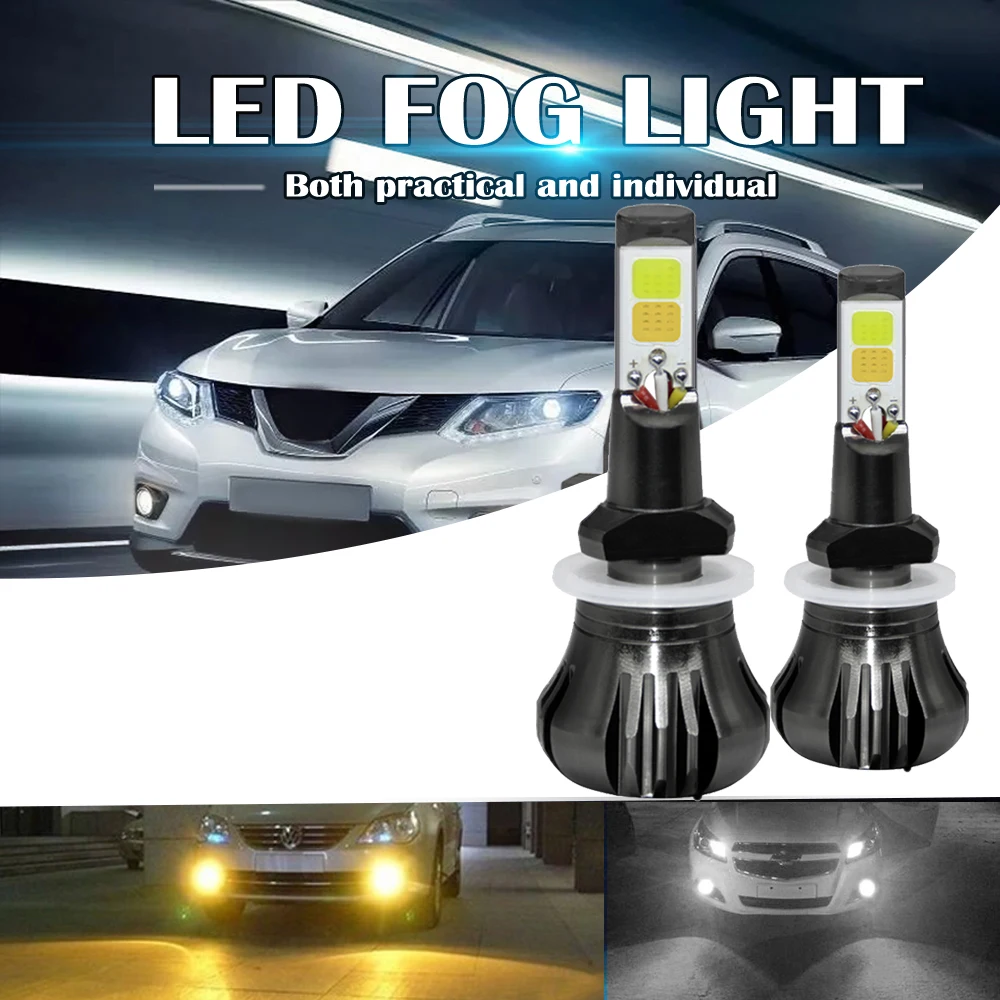 

Car Fog Light Dual Color 160W 880 881 LED Fog Light Bulb 3000K Yellow + 6000K White Colors Strobe Lamp Bulb COB Bulb Kit for Car