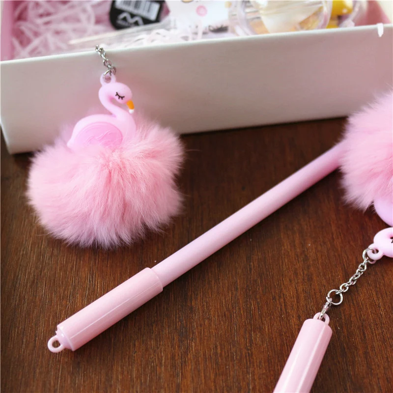 0,5 мм гелевая ручка плюшевый шар Фламинго счастливый розовый рекламный подарок канцелярские помпон шариковая гелевая ручка kawaii pennen милые ручки