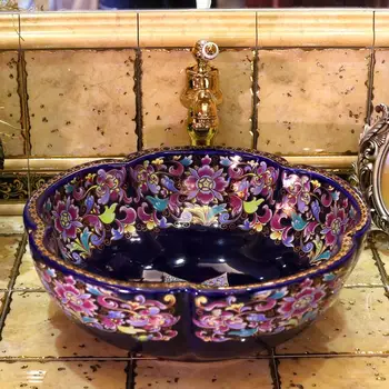 

Ceramic Art Basin Sinks Europe Vintage Style Counter Top Wash Basin Bathroom Vessel Sinks vanities bathroom sink bowls