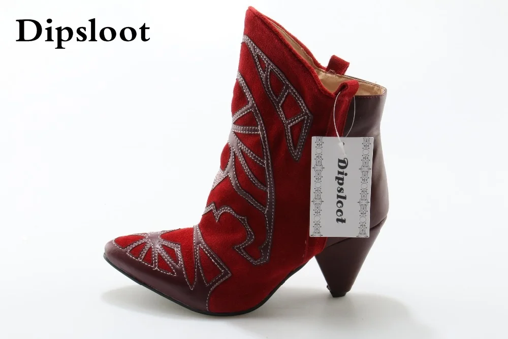 De Bottes Bout Slip En Mode Rouge on Aiguilles Cheville Pointu Brodé Chaussons Chaude Talons Daim Dame Cowboy Courtes Femmes Chaussures RwqggC