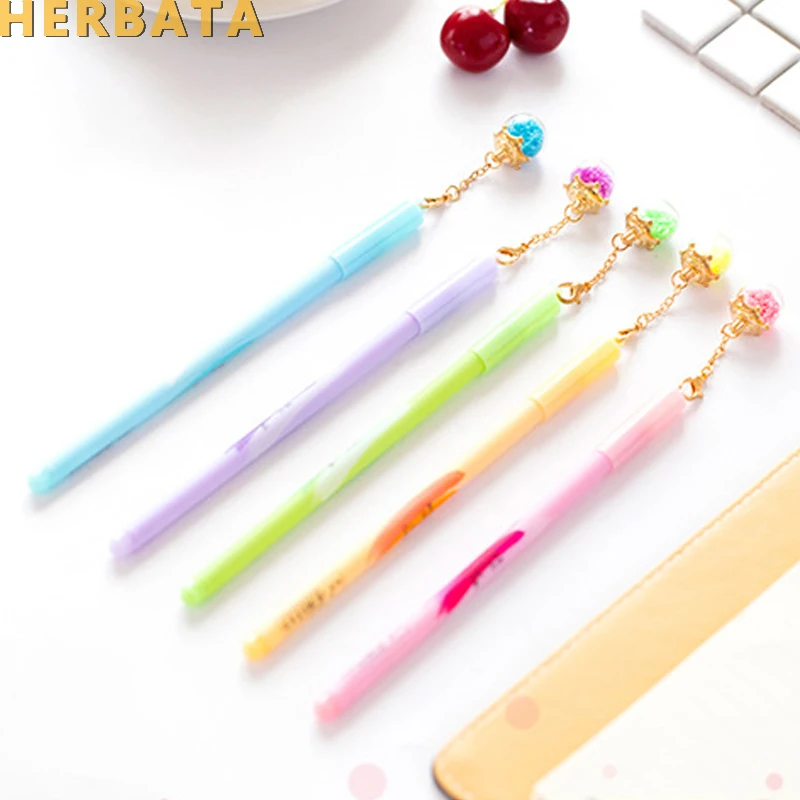 

1 pc/Lot Detachable pendant gel pen Fruit & Luminous wish ball black ink pen Gift Stationery office school supplies CL-1059