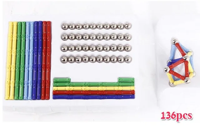 60 шт./компл. магнитные палочки игрушка металлические шарики магнитные Строительные блоки DIY палка любимые магнитные игрушки для детей - Цвет: 136pcs no packing