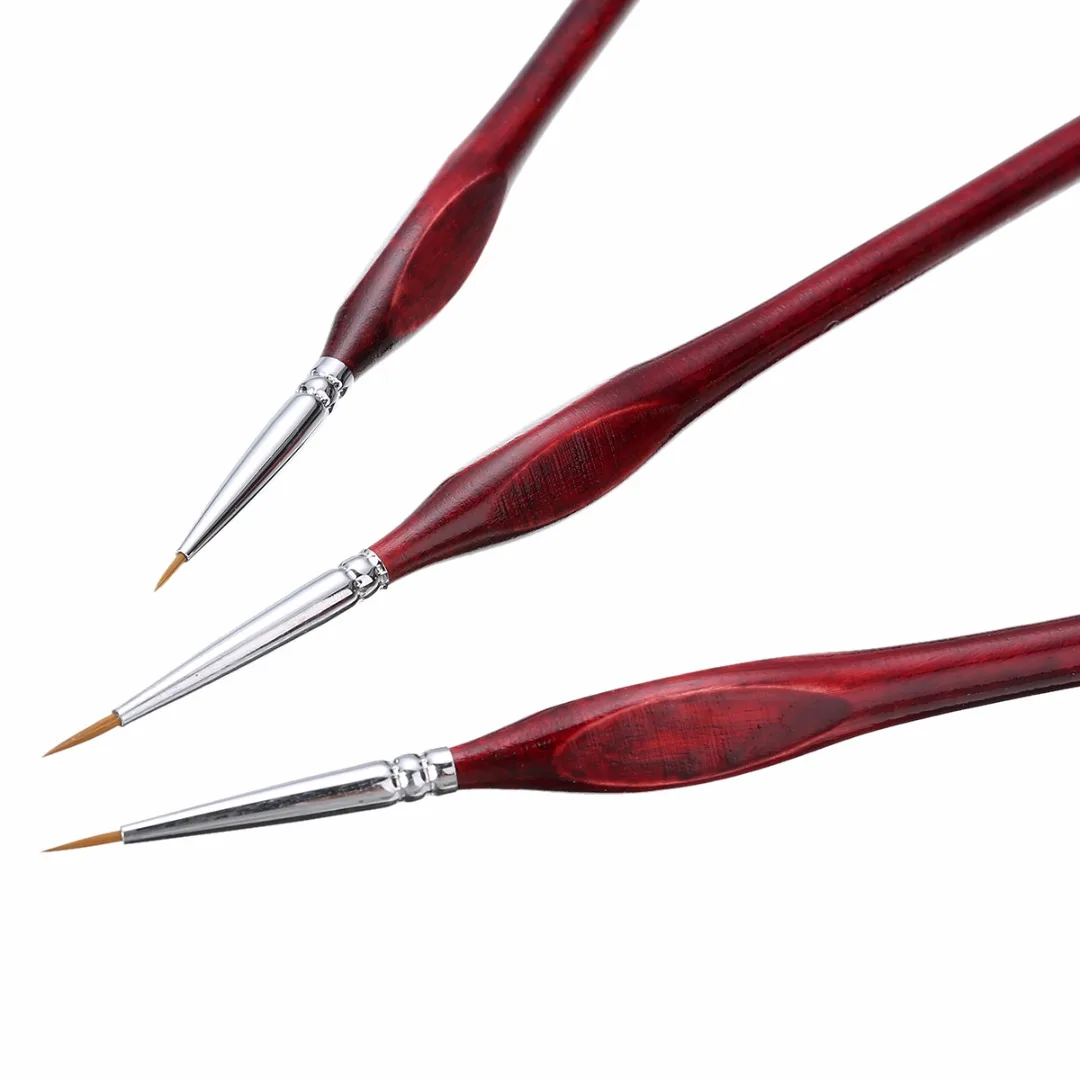 3Pcs Sable Hair Painting Brush Watercolor Gouache Paint Brushes 7.3inch Fine Detailing Liner 0~000 Pointed Tip Art Supplies