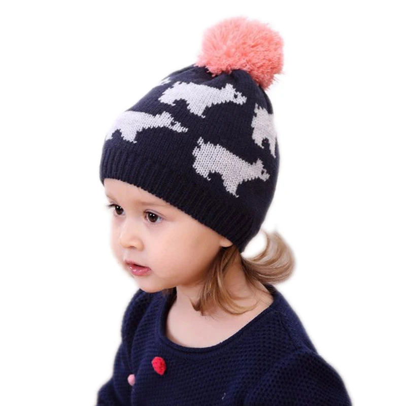 Winter Crochet Baby Girl Hat Baby Pompom Hat Toddler Girls Beanie Cap