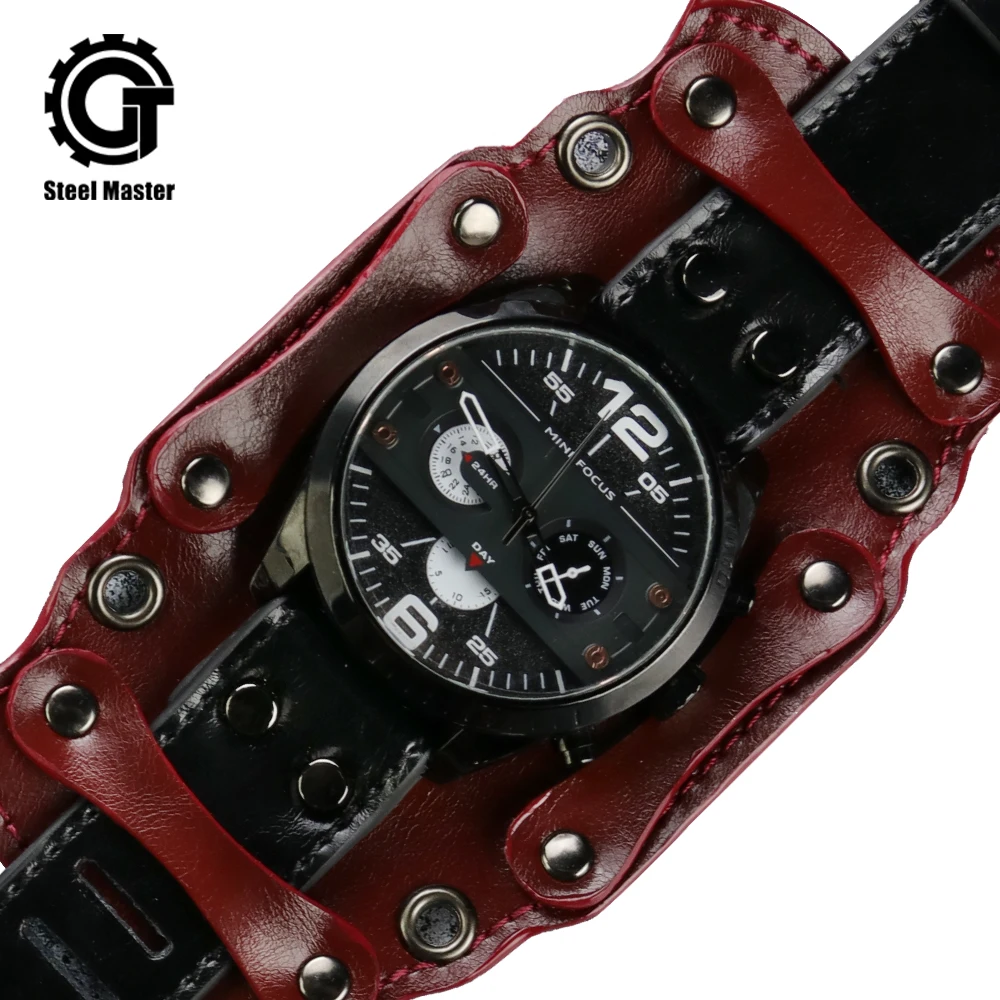 

2018 Autumn Fashion Steampumk Watch Red Real Leather Strap Balck Mechanical Watch Female Retro Vintage New Design Automatic