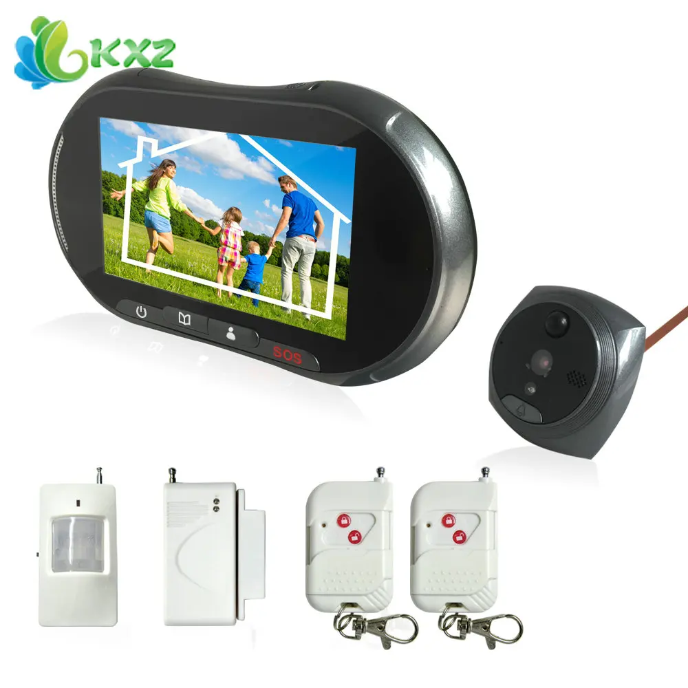 

LCD Smart GSM Alarm Digital Door Viewer Doorbell Motion Detection Night Vision + IR / Door Sensor + Camera + 2 Remote Control