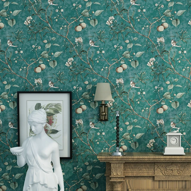 Tapete Vintage Grun Vintage Gro e Blume Vogel Tier Tapete PVC Malerei Kunstdruck Tapeten F r Schlafzimmer Wand Abdeckung.jpg 640x640 - Tapete Vintage Grun