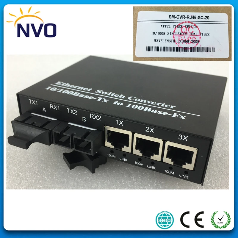 10/100 м упрощенной модели, сдвоенный SC 2 волокна+ 3RJ45 unmanged оптоволоконный коммутатор, 20 км Fast Ethernet волоконно-оптический аудио-видео конвертер, Euor Зарядное устройство, внешний Мощность