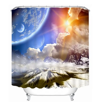 

Bathroom Products Printed Polyester Bath Curtain Shower Curtain White clouds around the snow capped mountains