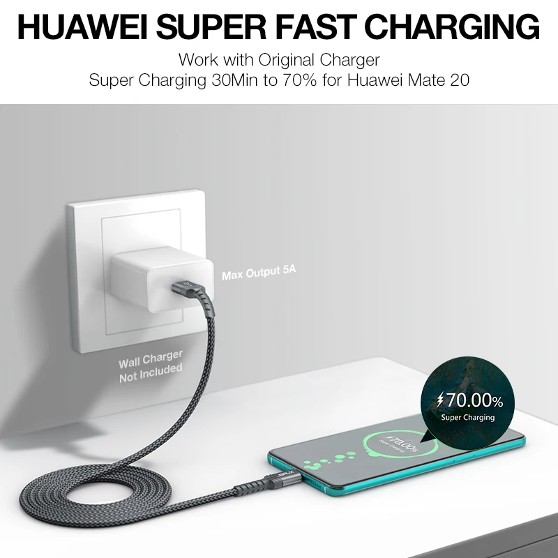 Кабель JSAUX Type C USB 5A кабель для Huawei P40 Pro Mate 30 P30 40 Вт быстрой зарядки Usb зарядный