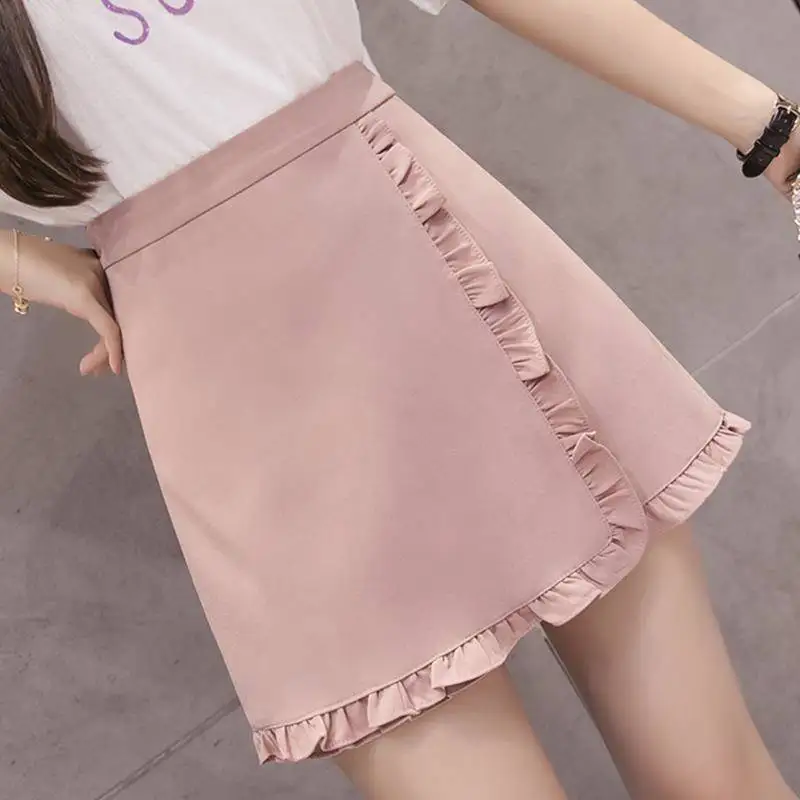 

Elegant skirt 2019 women's Korean version ruffles high waist black pink short summer mini skirts girls shorts bottoms
