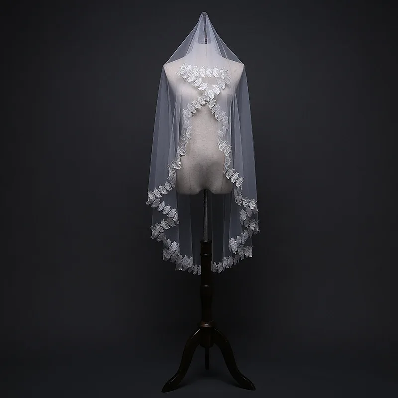 

White One Layer 1.5 m Bridal Veil 2019 Lace Appliques Cheap Bridal Veil Lace Dress Wedding Veil Bride Accessories