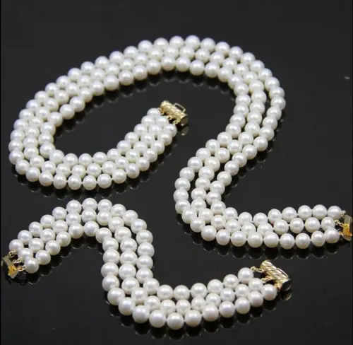 

charm Jew.655 fashion 3 row AA 8-9mm white south sea pearl necklace bracelets 18-20 inch 14KGP jewelry set