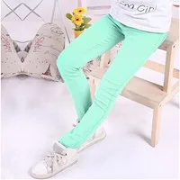 WEONEWORLD/ г. Летние штаны для маленьких девочек Детские хлопковые узкие брюки ярких цветов с эластичной резинкой на талии повседневные джинсы длинные однотонные леггинсы для девочек - Цвет: light green