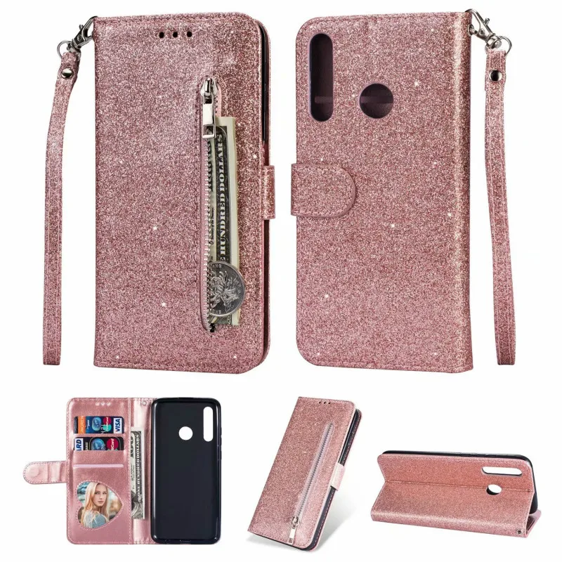 

Case for Huawei P Smart Plus 2019 Bling Glitter Wallet Cover for Huawei Y5 Y6 Y7 2019 Honor 8S 10i Zipper Flip Leather Case