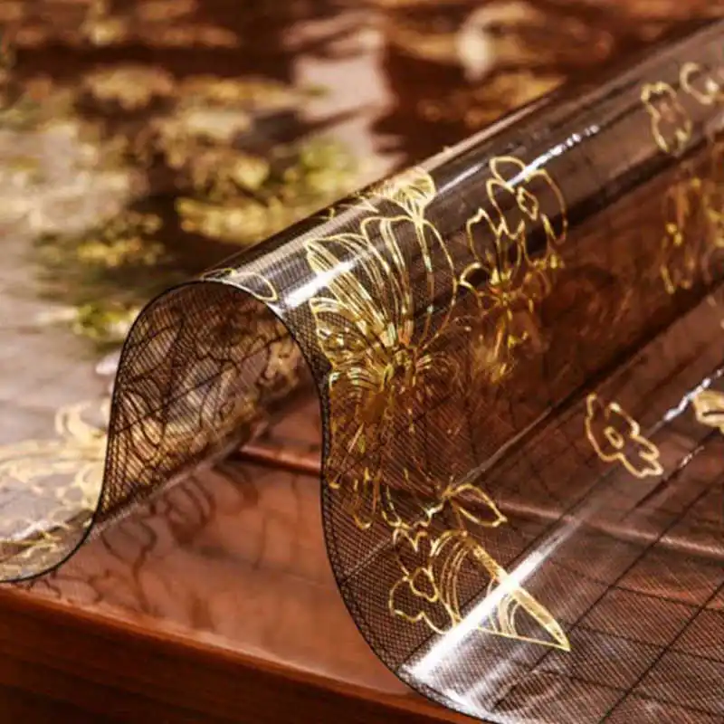 Golden Flower Table Cloth Rectangular Pvc Tablecloths Waterproof Square Plastic Table Cloths Table