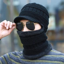 BKONE Men Winter Wool Knitted Balaclava Cap Ninja Mask Warm Plush Pocket Hat Motorcycle Snow Cap Beanies&Skullies