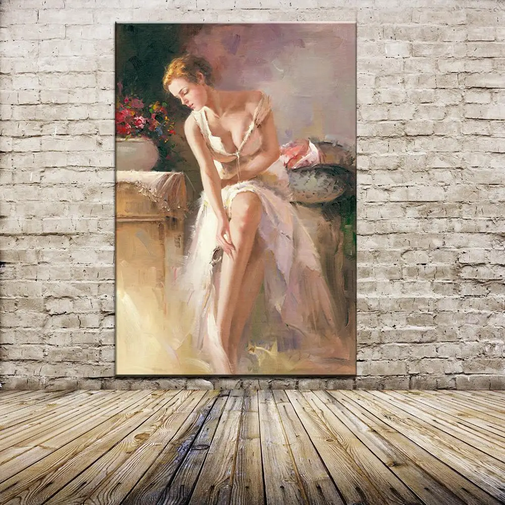 

Museful Feautiful Nude Girl Europe Portrait Oil Painting Prints Picture On Cotton For Bedroom Living Room Wall Art Home Decor