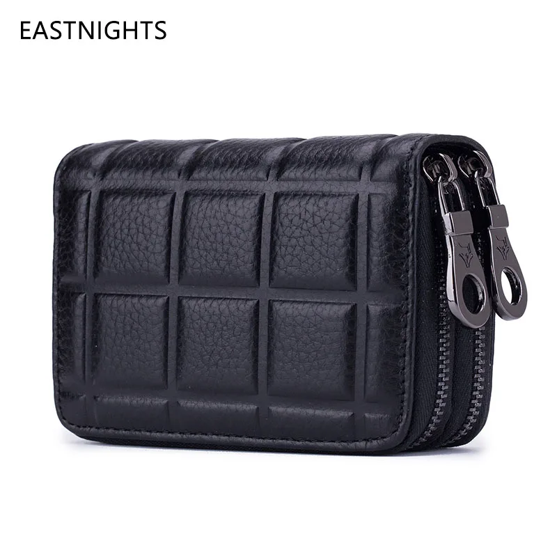 

men 2 zip pockets ID and money holder case women genuine leather card wallet for credit cards