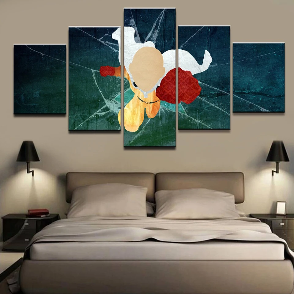 

Modular Canvas Painting Home Decor 5 Piece One Punch Man Pictures Modern Printed Animation Poster For Living Room Wall Art Frame