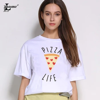 

Lei-SAGLY New Summer Style Women T-Shirt Pizza Graphic Printed Tumblr Cute Female Tee Tops O-Neck Short Sleeve Casual Tee Shirts