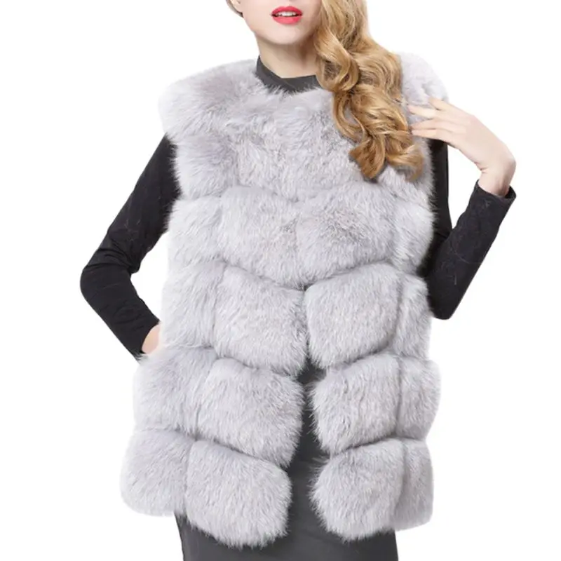 

Women Faux Fur Coat Plus Size Sleeveless Vest Shaggy Fluffy Jackets Black Red Grey Green Pink Blue Fur Vests Cardigan Femme