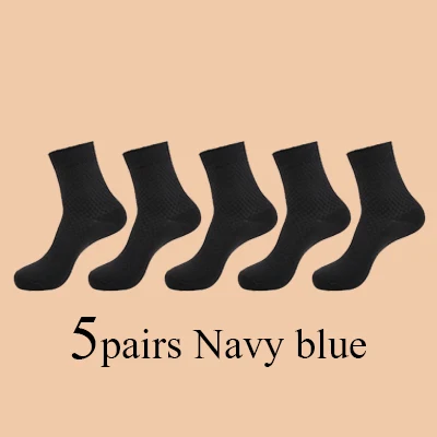 MWZHH, 5 пар, мужские длинные носки из бамбукового волокна, счастливые деловые носки, черные высококачественные дезодорирующие теплые носки для мужчин, размер 39-46 - Цвет: 5 pairs Navy blue