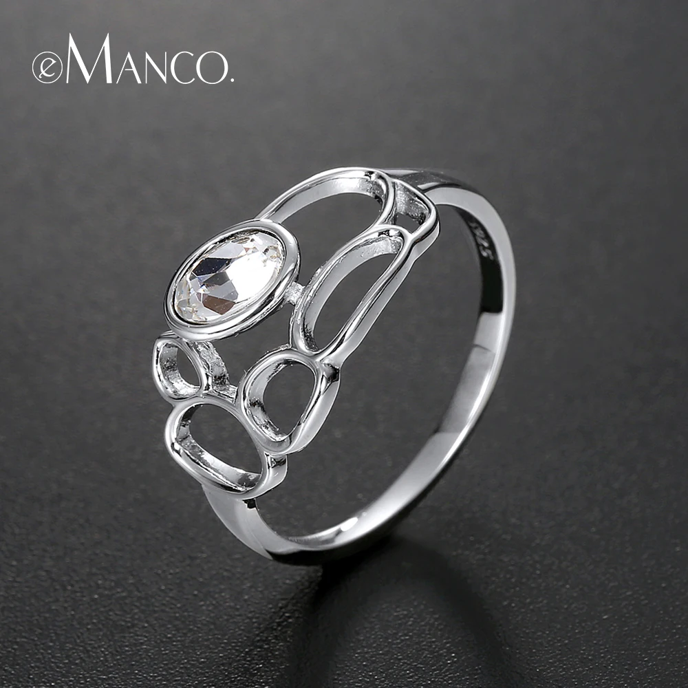 

e-Manco Authentic 925 Sterling Silver Ring Irregular Finger Rings for Women Simple Cubic Zircon Engagement Ring Friendship Gifts
