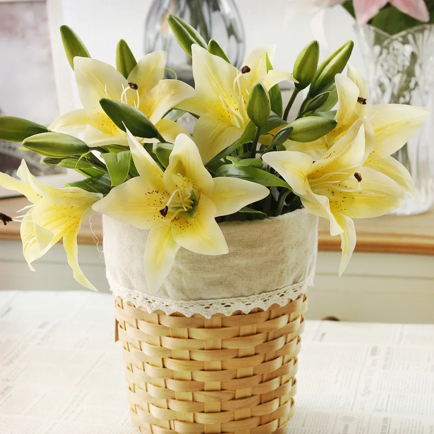 

1pc Real Touch 3 Heads Artificial flower Lily Flower for Wedding Decoration Home Table Accessory Party Decoration