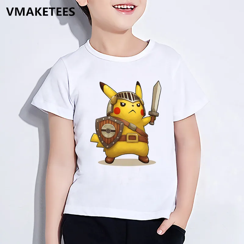 Kids Summer Girls& Boys T shirt Children Cool Captain Pikachu Cartoon Print T-shirt Anime Pokemon Go Funny Baby Clothes,HKP2295 - Цвет: HKP2295B