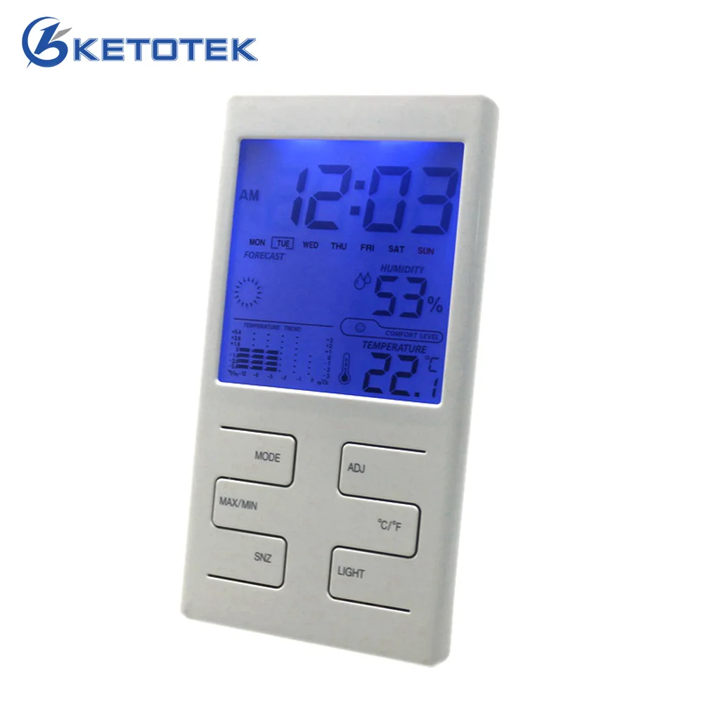 

Indoor Temperature Humidity Meter Clock Weather Station Date Weather Forecast Function with Blue Backlight