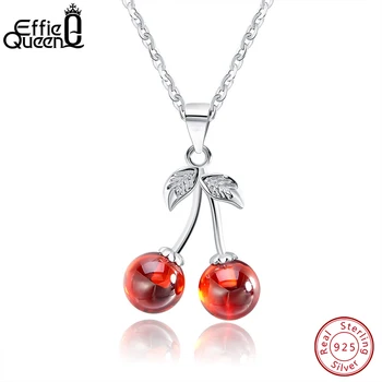 Effie Queen Real 925 Sterling Silver Necklaces with Red CZ Stone Cherry Pendant Fashion Jewelry Statement for Women BN03