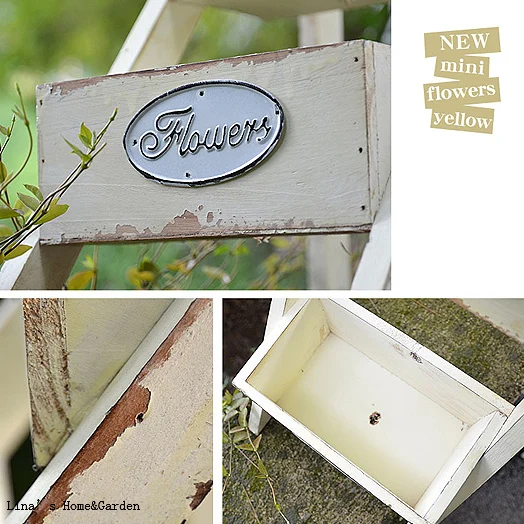3 tier ladder style foldable shabby off-white wood flower stand designs (5)