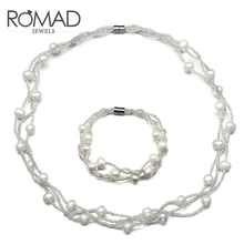 

Popular New White Freshwater Pearl Necklace Bracelet Jewelry Set For Woman