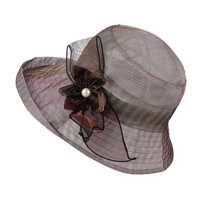 Элегантные летние шляпы для женщин градиентный цвет цветы шляпа от солнца анти-УФ ткань широкая шляпа с защитной сеткой пляжная шляпа женские шапки - Цвет: Фиолетовый