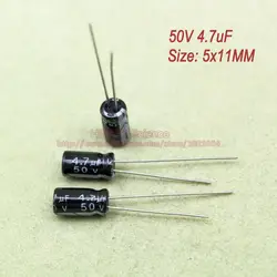 (100 шт./лот) 50 В 4,7 мкФ DIP Алюминий электролитический конденсатор Размер 5x11 мм через отверстие электролиза конденсатор