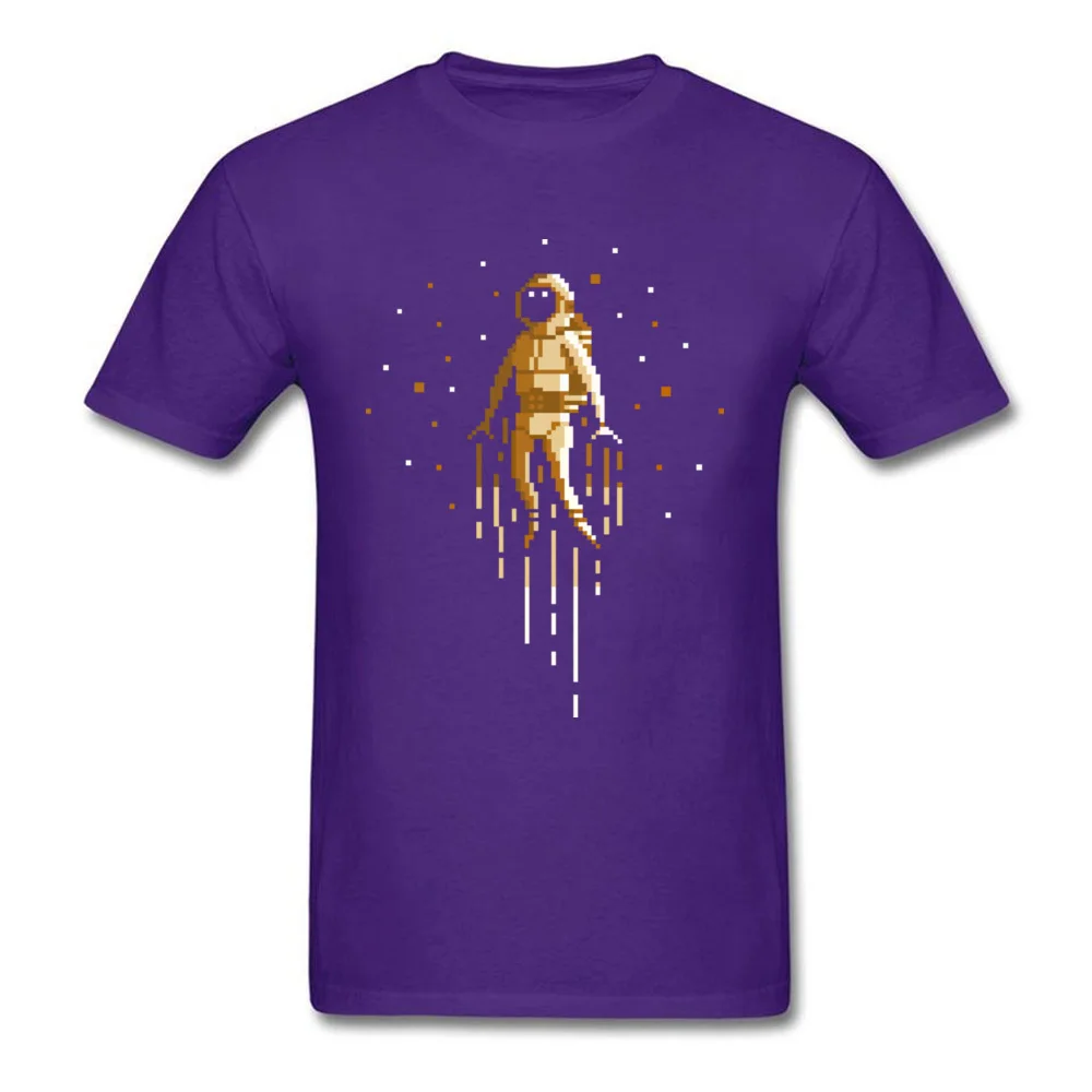 Funny astronaut Pixel art Funny T-shirts Round Collar 100% Cotton Men Tops T Shirt Short Sleeve April FOOL DAY Funny Tee Shirt astronaut Pixel art purple