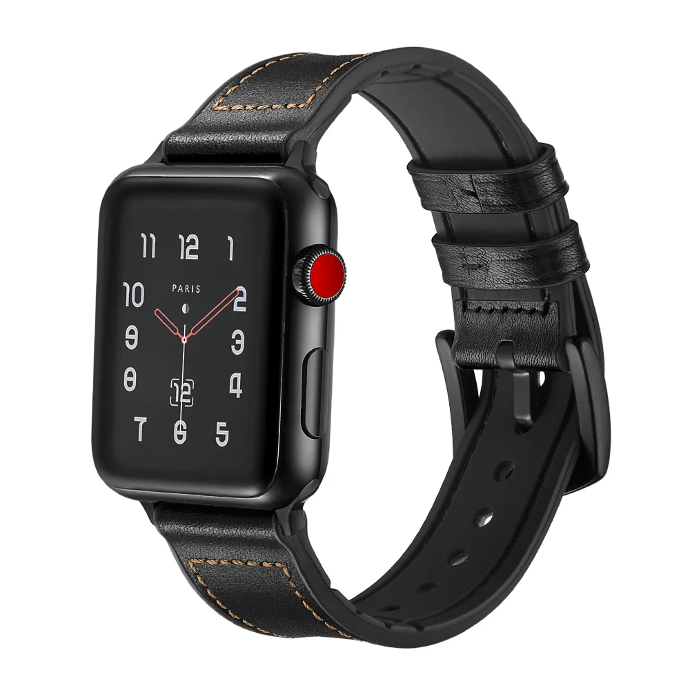 Кожаный + Силиконовый ремешок для apple watch 4 5 44 мм 40 iwatch 3 38 часов браслет аксессуары