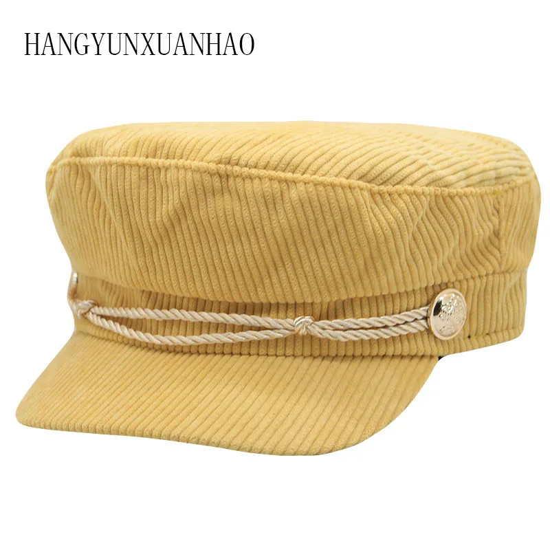 Вельветовая военная шапка Женская осенне-зимняя Черная кепка боковая женская