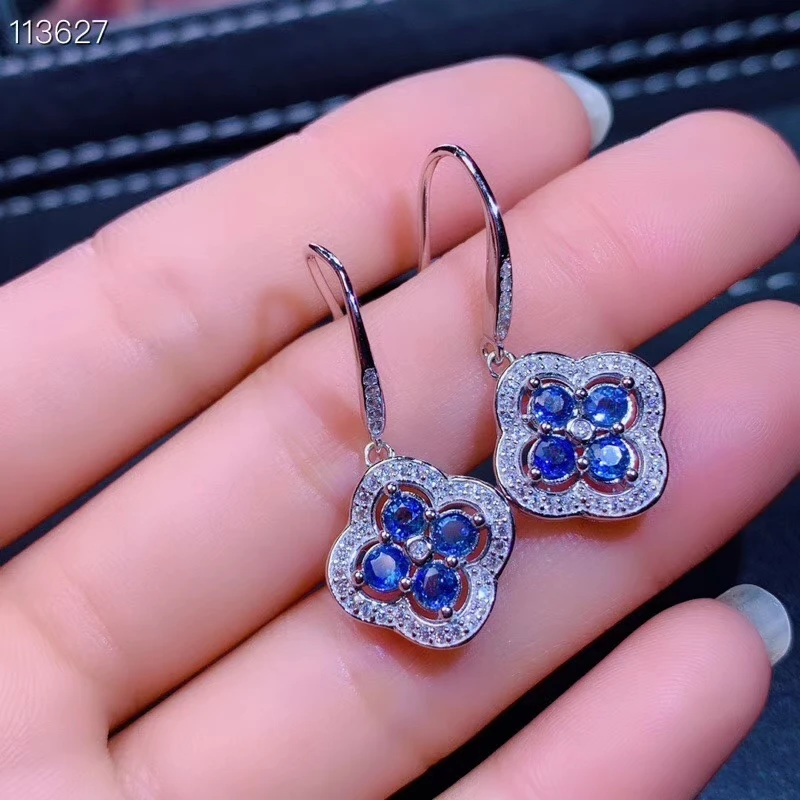 Серьги подвески из серебра 925 пробы с натуральным голубым