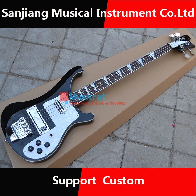 

wholesale Factory electric bass 4 strings Ricken Black BK color bass guitar R4003 Modle Free shipping