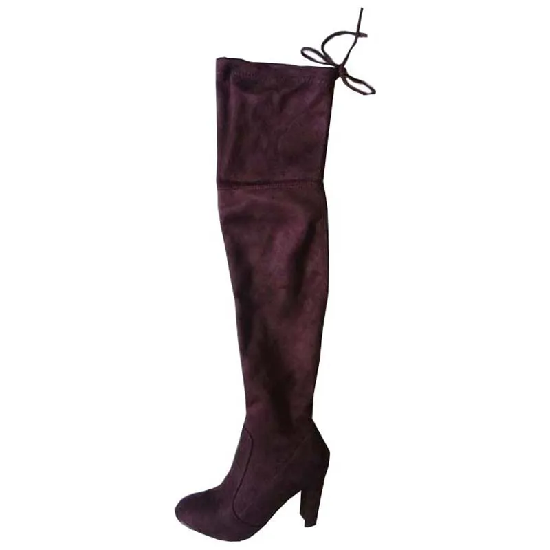Ботинки с зауженным мысом из искусственной замши Привлекательные женские снегоходные ботинки выше колена модные женские зимние высокие сапоги обувь женские#Y1159855F - Цвет: wine red
