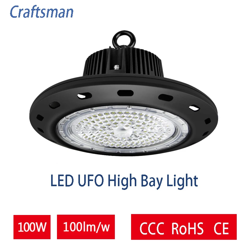 

LED High Bay Light UFO Light 100W IP65 Black Circular Lamp Waterproof Yellow Light White Light Warehouse Bracket Mining lamp